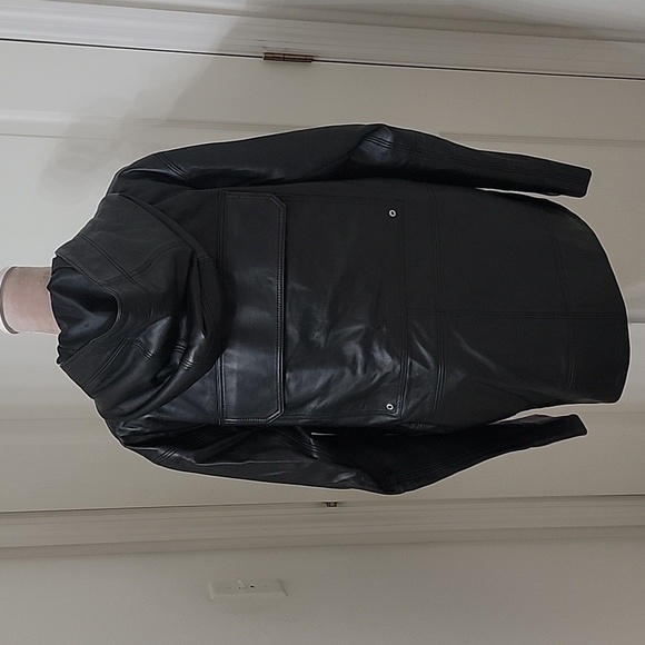 Public School New York Size M Leather Hooded Zip Front Jacket, NWOT - Picture 3 of 12